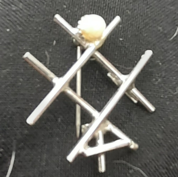 Sterling tic tac toe brooch w/pearl, vintage - Picture 6 of 6